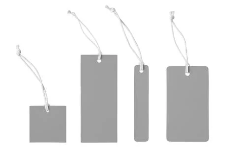 Various shape of blank gray paper label or cloth tag set isolated on white .. Stock Photos