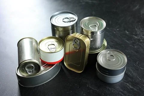 Various Shape Stacked Unopened Canned Food Stock Photos