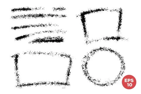 Various shapes brush textured frame and strokes set. One color graphic resour イラスト素材