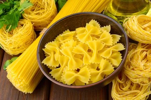 Various shapes of pasta Stock Photos