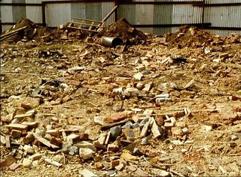 Various shots of debris left after pulling down houses in London United Kingdom Stock Footage 159722371
