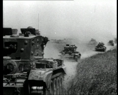 Various shots of ground forces passing through the countryside, UK 1945 Stock Footage 141074292