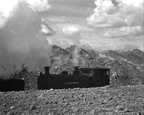 Various shots of iron mining in contrast to agriculture in Midlands, UK 1944 Stock Footage 136674937