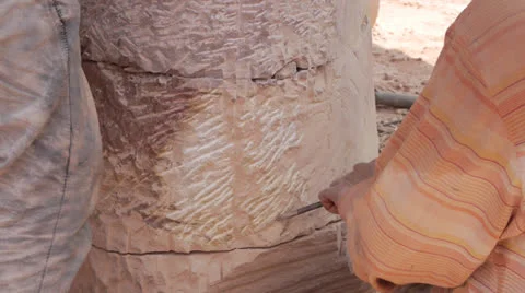 Various shots of men carving stone statues in Cambodia Stock Footage 24925540