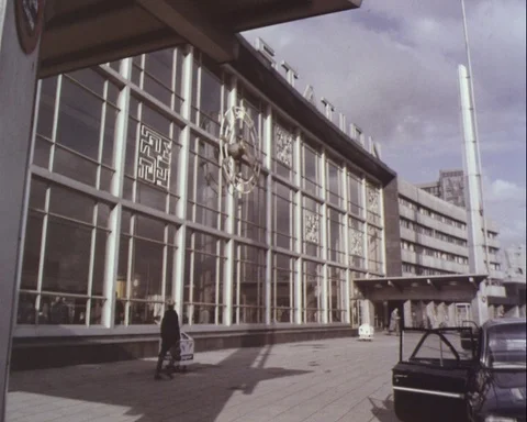 Various shots of Rotterdam train Centraal Station and design, Netherlands 1965 Video stock 132326484