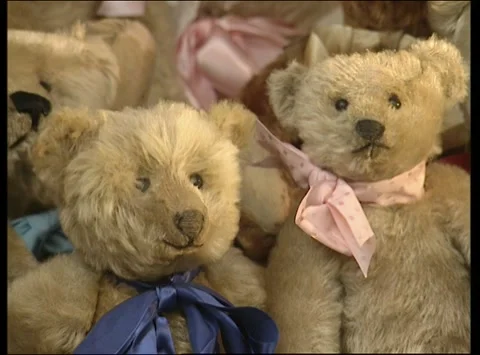 Various shots of spooky teddy bears plushies and dolls, USA 1998 Stock Footage 170066864