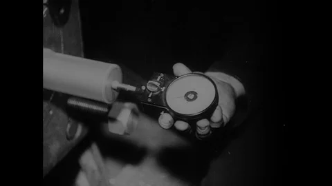 Various shots of young men practicing metal machining, Sheffield UK 1946 Stock Footage 133387534