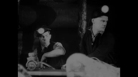 Various shots of young men practicing coal extraction, Sheffield UK 1946 Stock-Footage 133387616
