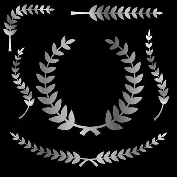 Various simple shape chrome or silver laurel wreath vector icon, for your tit Illustrazione stock