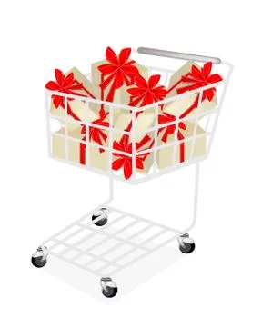 Various Size of Gift Boxes in A Shopping Cart Stock Illustration