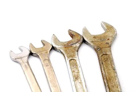 Various sizes of old wrenches Stock Photos