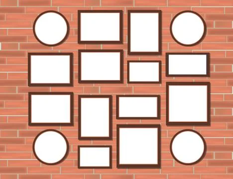 Various Sizes Pictures Photo Frames Set Realistic frame mock-up on light gr.. Stock Illustration