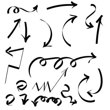 Various sketchy Doodle Arrows. Grunge Sketch arrow. Direction pointers Shapes Stock Illustration
