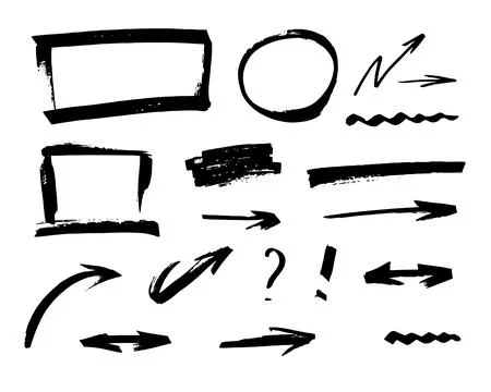 Various sketchy Doodle Arrows, Shapes and Objects Stock Illustration