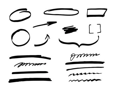 Various sketchy Doodle Arrows, Shapes and Objects 스톡 일러스트