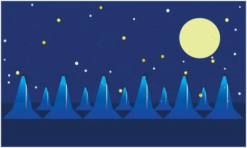 Various small and big blue pillar in horizontal straight line make artwork .. Illustrazione stock