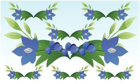 Various small and big blue flower decorate with green leaf display on white.. Stock Illustration