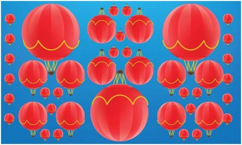 Various small and big hot air balloon on blue background Illustrazione stock