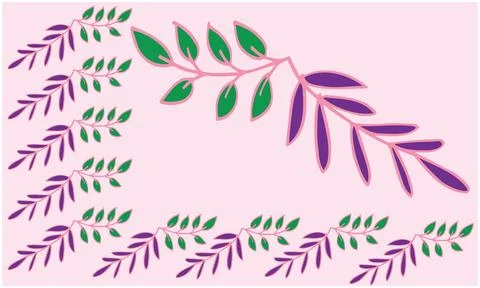Various small and big set of purple and green leaf together make artwork on.. Illustrazione stock