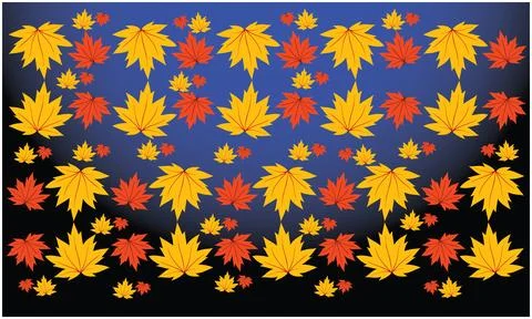 Various small and big yellow and orange leaf display on dark background イラスト素材