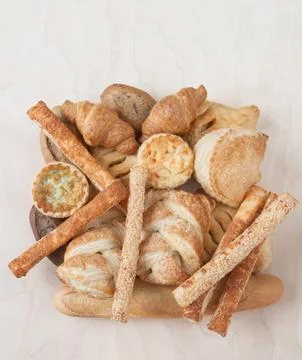Various small baked bread and buns Stock Photos