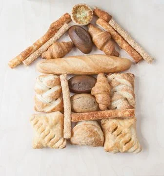 Various small baked bread and buns Stock Photos