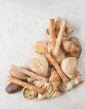 Various small baked bread and buns Stock Photos
