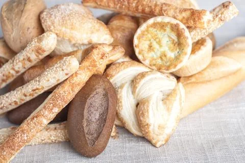 Various small baked bread and buns Stock Photos