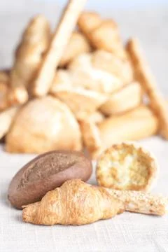 Various small baked bread and buns Stock Photos