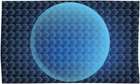 Various small blue circle make artwork with huge circle on dark background Stock Illustration