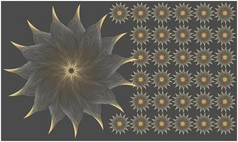 Various small golden flower make artwork with a huge flower on black backgrou Stock Illustration