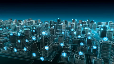 Various smart sensor icon on Smart city, Internet of Things. blue x-ray. 4k. Vídeos de archivo 100865861