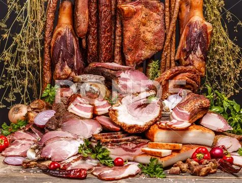 Various smoked pork meat Stock Photos