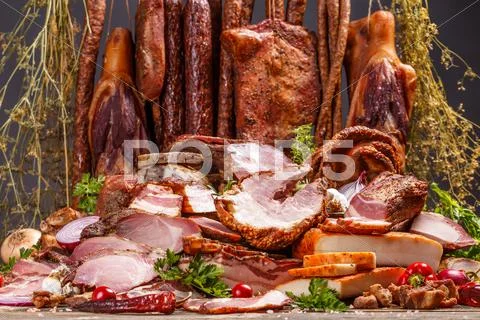 Various smoked pork meat Stock Photos