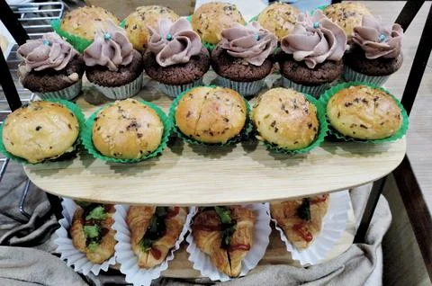 Various snacks and cakes on the table. banquet decoration. Stock Photos