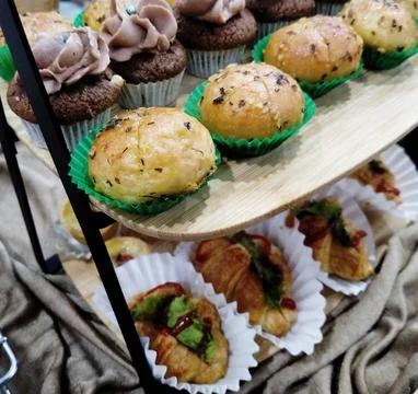 Various snacks and cakes on the table. banquet decoration. Stock Photos