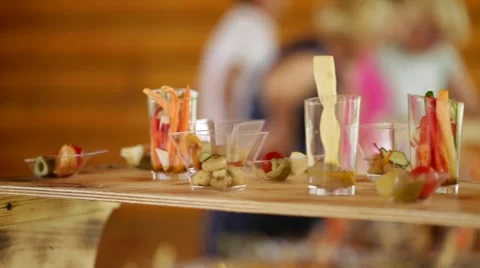 Various snacks on a buffet table at the event, the camera moves smoothly. Video stock 66557918