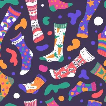 Various socks seamless pattern with abstract elements. Stock Illustration