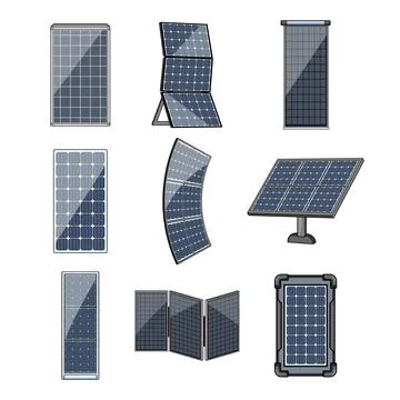 Various solar panels collection for renewable energy concepts Stock Illustration