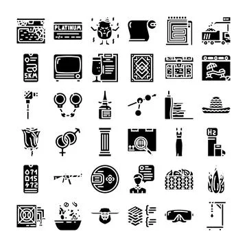 Various solid black icons representing miscellaneous objects and items イラスト素材