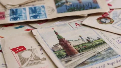 Various soviet illustrated stamped envelopes Stockbeeldmateriaal 243449295