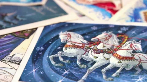 Various Soviet postal greeting New Years cards closeup Stockbeeldmateriaal 244073867