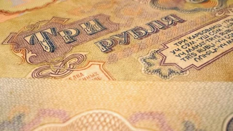 Various Soviet ruble banknotes smoothly rolling in motion. Stock Footage 302204084