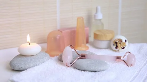 Various spa tools in home bathroom. Stock-Footage 148329658