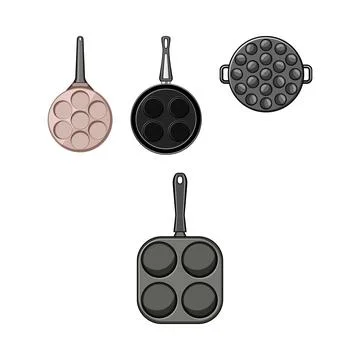 Various specialized cooking pans for making individual treats Illustrazione stock
