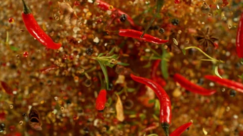 Various Spices and Herbs Flying and Rotating Stock Footage 251153399