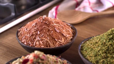 Various Spices On Table Slowmotion 스톡 동영상 84089708