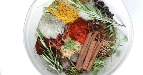 Various spices. Top view, rotation  Stock Footage 308845825