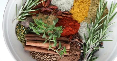 Various spices. Top view, rotation  Stock Footage 308845857
