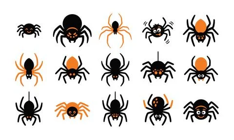 Various spider character set with different poses and styles for Halloween art Stock Illustration